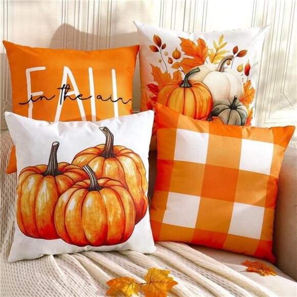 TOYPOPOR Fall Decorations for Home, 4 Packs Double Sided Throw Pillow Covers, - Picture 1 of 8